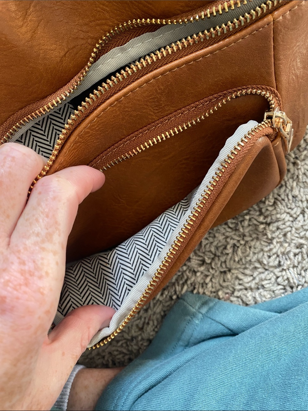 Tan Leather Crossbody Mini Bag with Signature Webbing Strap - Picture 4 of 5